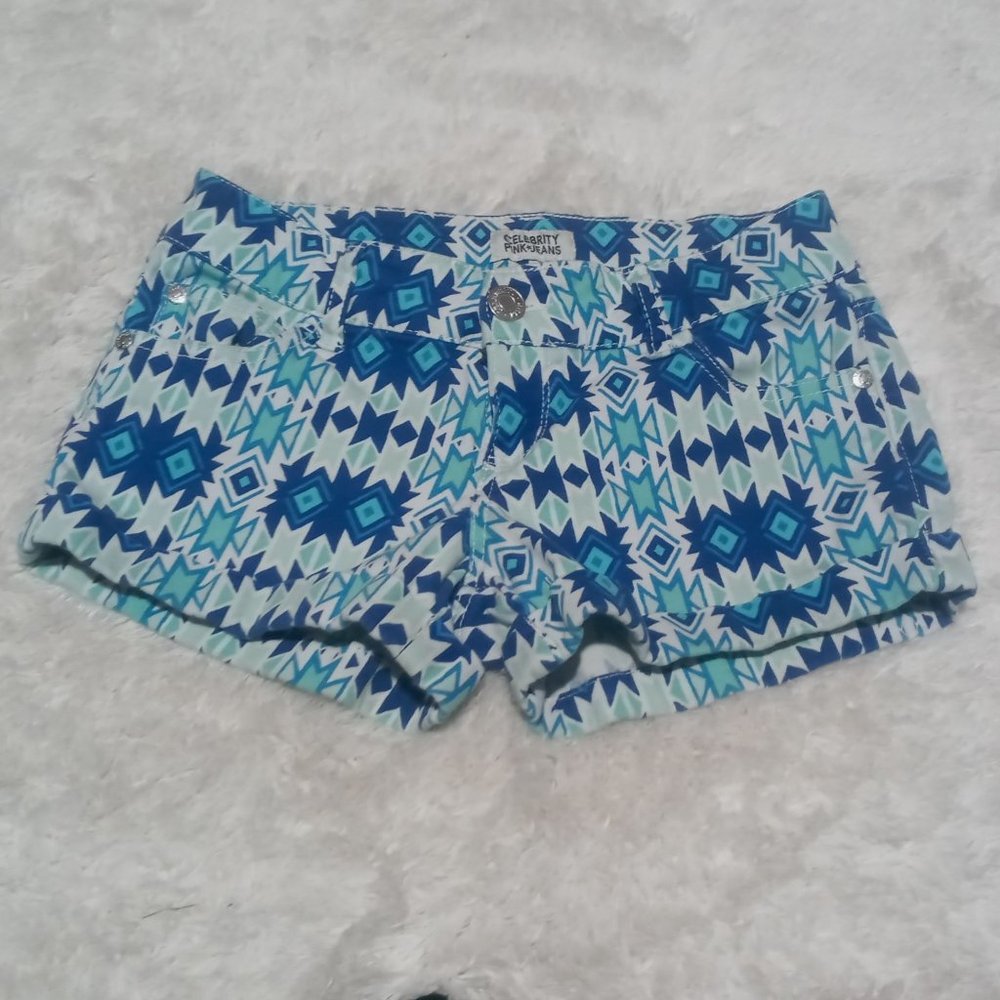 Celebrity Pink Jeans Womens Size 3 Blue Print Short Shorts Southwest